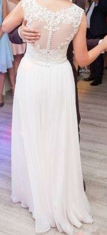 Śmietankowa, piękna suknia ślubna, rozm. 36, Gipiura,Promocja, Poleca