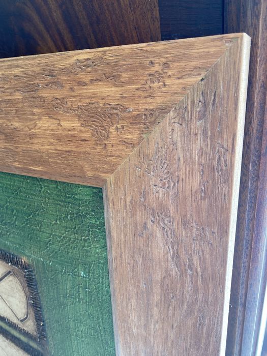 Quadro moderno a oleo sobre tela com relevo e com moldura de madeira