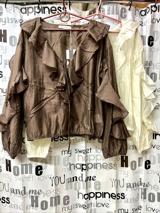 Блуза нарядная с валанами, натуральная, Италия, оверсайз