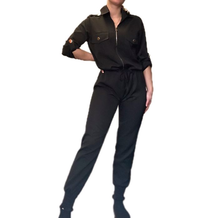 Комбінезон чорний штани на манжеті прогулянковий