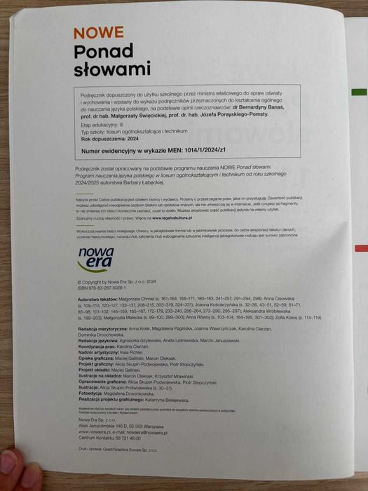 Nowe Ponad słowami 1.1 Język polski zakres podstawowy i rozszerzony Wydanie aktualne