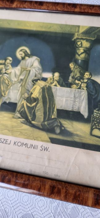 Stary obraz komunijny. Pamiątka Pierwszej Komunii św.