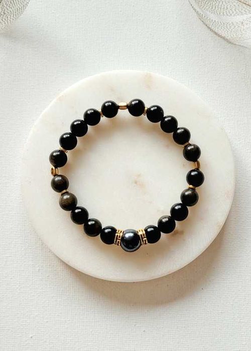 Ekskluzywna Bransoletka Premium ze Złotego Obsydianu i Złoty Hematyt