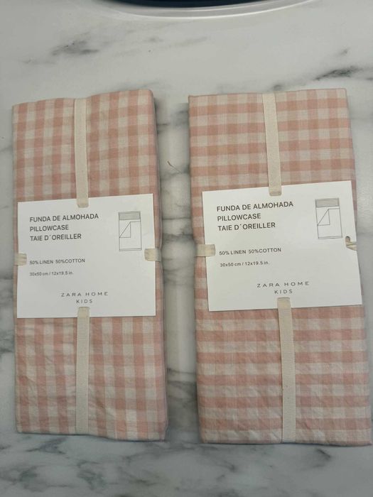 Pościel ZARA Home NOWA!! 220X220 len + bawełna kratka vichy, krata róż