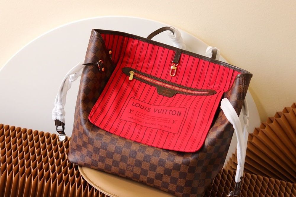 Torebka LV Louis Vuitton Shopper Neverfull MM brązowa kratka skóra
