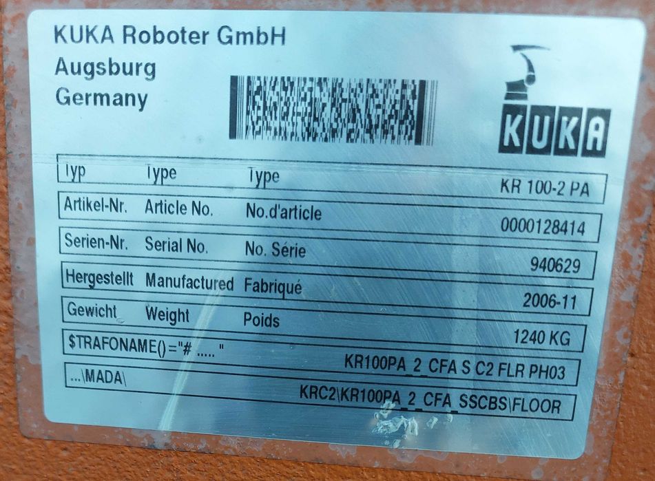 Robot paletyzujący KUKA KR100-2 PA KRC2 2006r. FANUC ABB YASKAWA