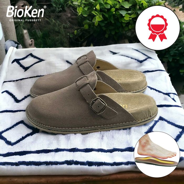 Klapki damskie z zamszu brązowe BioKen medyczne płaskostopie skóra 40