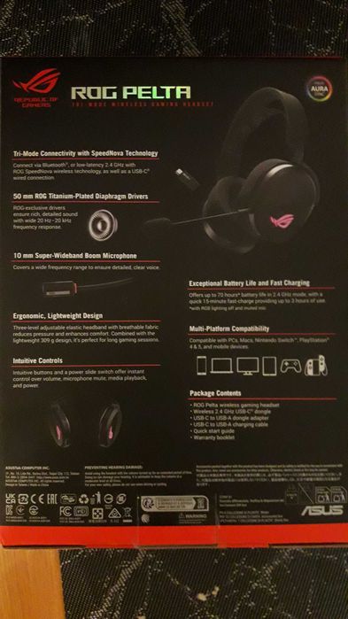 Продам новi навушники Asus Rog Pelta та 2 комплекти запасних накладок