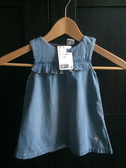 Sukienka jeansowa, h&m, 9-12 m-cy, rozm. 80, nowa z metką