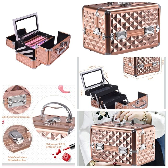 Kuferek kosmetyczny  z lusterkiem, aluminiowy kuferek do makijażu