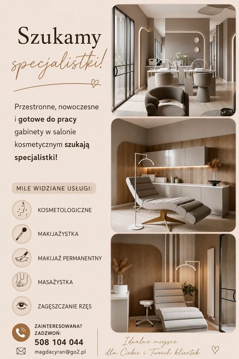 Wynajmę gabinet w salonie kosmetycznym / 108m2 /4 stanowiska + recepcja