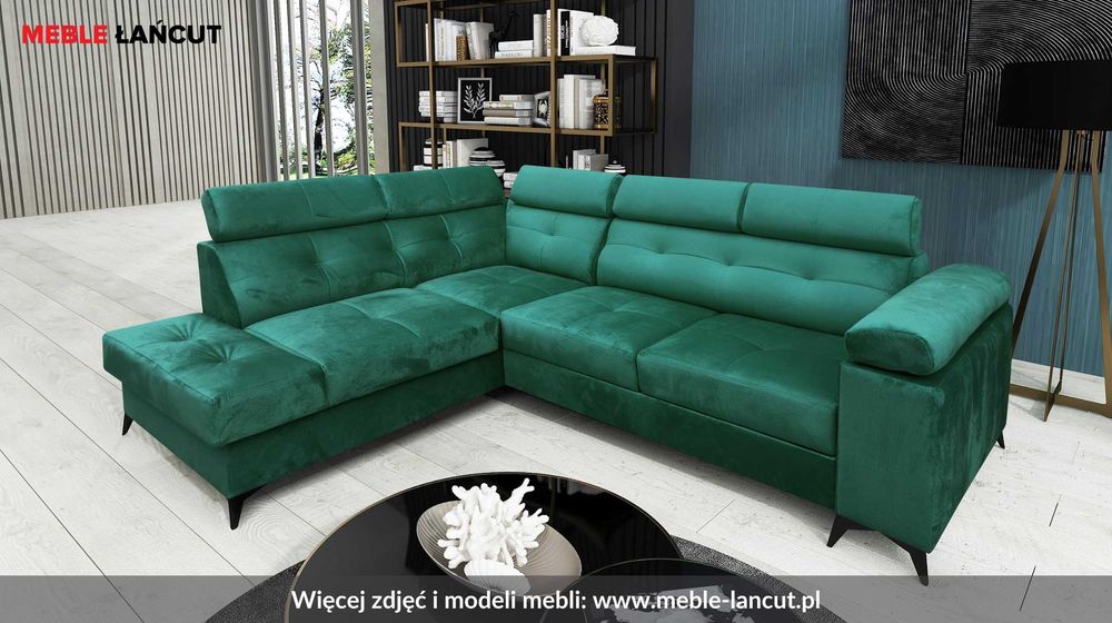Duży Narożnik Sofa Porto II, Pikowany, wygodny, Gąbka HR, Sprężyny