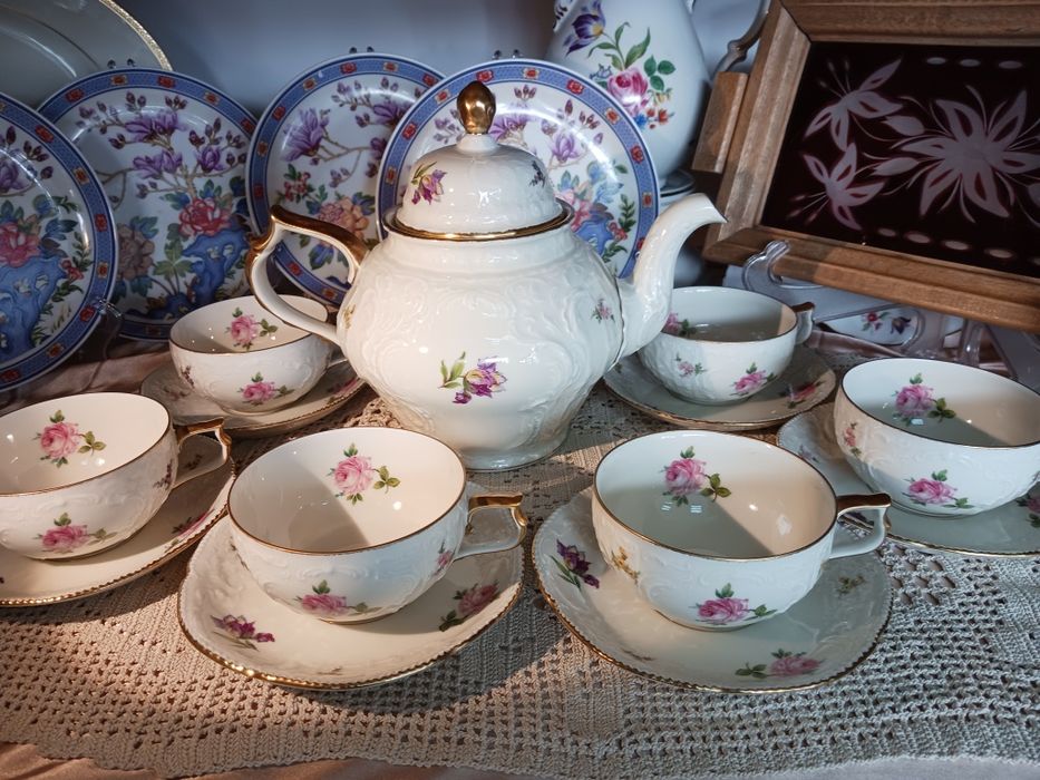 Rosenthal Sanssouci serwis ecru kwiaty herbaciany porcelana