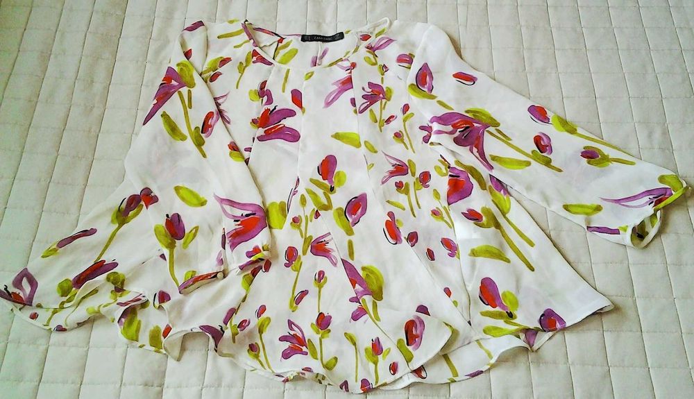 ZARA OUTLET Rozkloszowana bluzka w kwiaty OVERSIZE