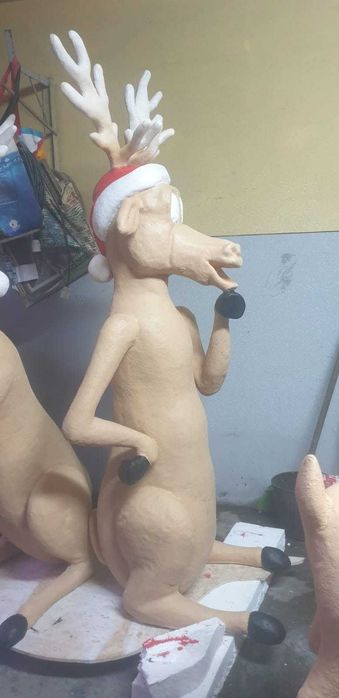 Cenário de Natal Grande Escala Exterior - Trenó e Renas Artesanais em Fibra de Vidro