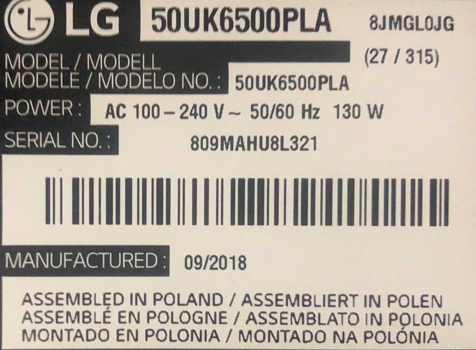 Peças TV LG 50UK6500PLA EAX67844.401  EAX67872.805 EACDJ6E11 Testadas