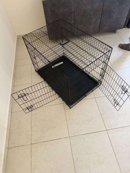 Gaiola Pawut de metal preto para cães, dobrável, caixa de transporte 92×57×62,5 cm