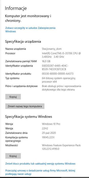 Komputer staacjonarny I5 3,5GHz, GTX 1070, 16GB Ram