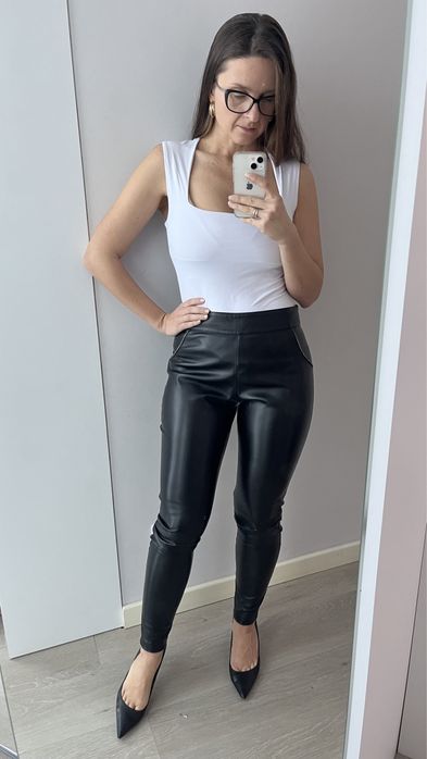 Chaos Legginsy NEGRO CRYSTAL S skórzane skóra