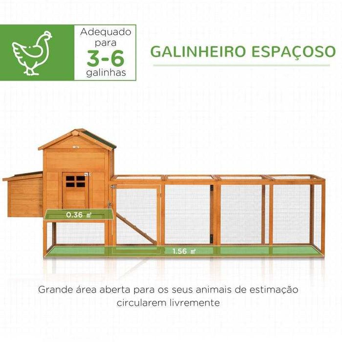 Galinheiro de Madeira 297,5x68x118 cm