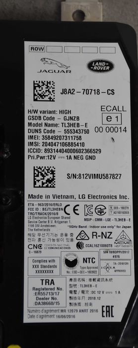 Modul Sterownik Bluetooth Telematik Jaguar Range Rover Evoque II J8A270718CS