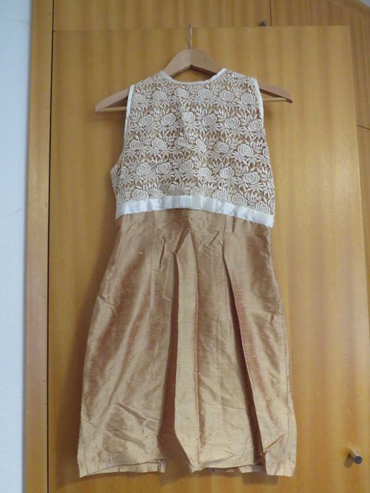 Vestido de festa - Vestido em Seda selvagem e renda guipur