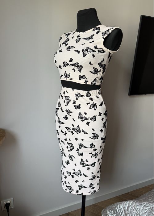 Boohoo set komplet top + spódnica midi wesele ślub wakacje urlop lato