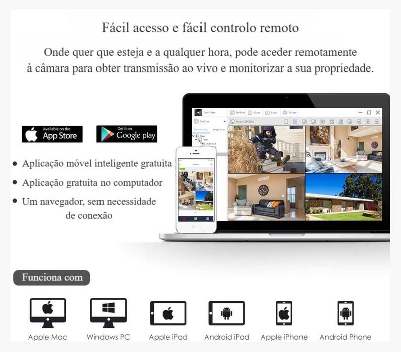 Kit Camaras Videovigilância 4 Câmaras Exterior Full HD 1080P + DVR 8 Canais PIR - NOVAS