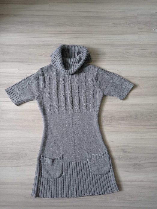 Bluzka sweter krótki rękaw golf szary
