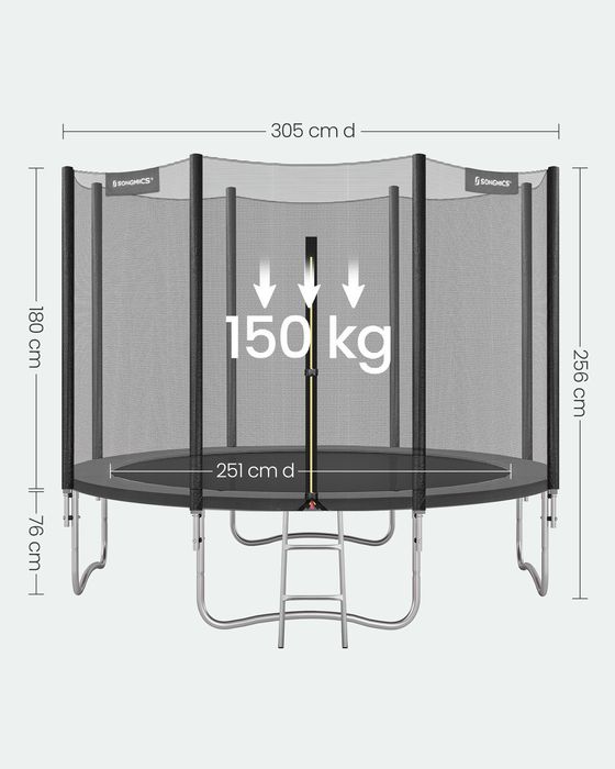 Nowa trampolina ogrodowa SONGMICS 305 cm z siatką i drabinką