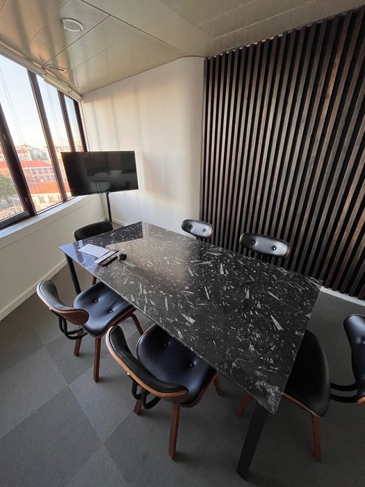 Mesa escritório em pedra e aço cinzento antracite