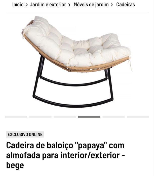 Cadeira de baloiço com almofada para interior/exterior - bege