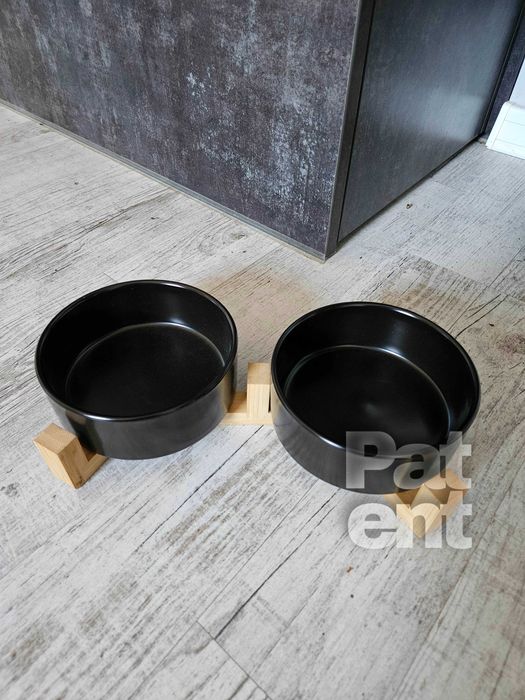 Miski ceramiczne dla psa kota zestaw 2 sztuki x 400 ml czarne zestaw