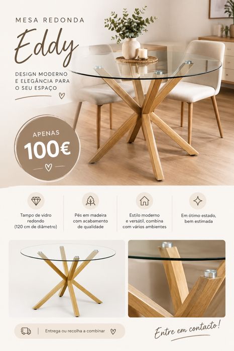 Mesa com tampo de vidro