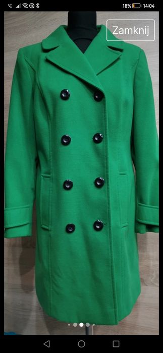 Piękny ciemno zielony płaszczyk do kolan płaszcz r. L 40