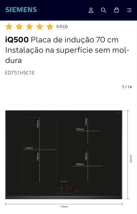 Placa Indução SIEMENS iQ500 70cm
