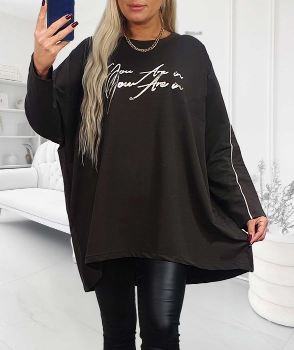 Świetna tunika MEGI czekoladowa r.UNI do 48/50 napisy