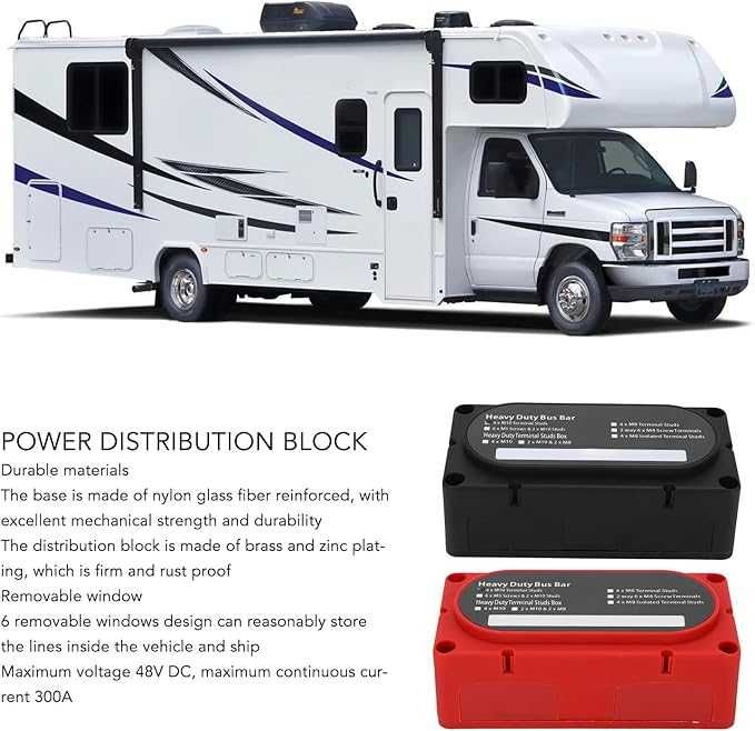 Blok rozdzielaczy prądu, 2 sztuki, 4 bolce, bateria 300 A