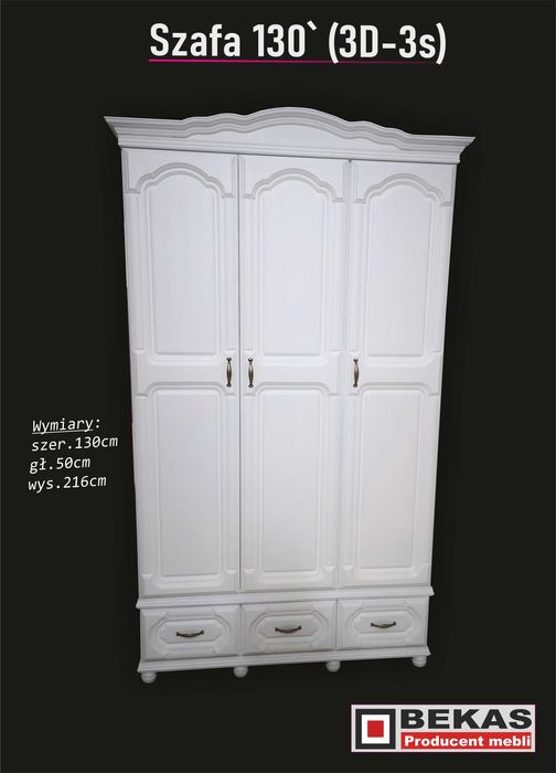 PROMOCAJA Prowansalska Szafa 130 (3D-3s) Biały Dąb BEKAS Producent
