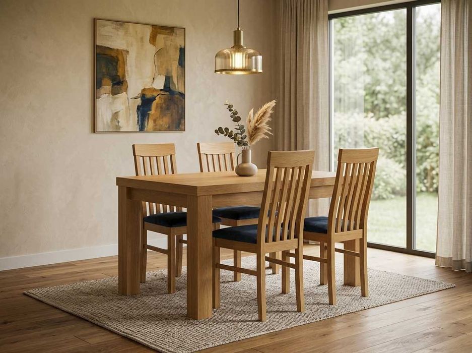 Stół Dębowy 140x80 + 2x45 + zestaw krzeseł (50% TANIEJ)