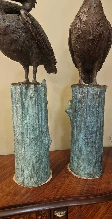 Escultura Fonte Par de Pelicanos em Bronze Patinado, Itália Século XX