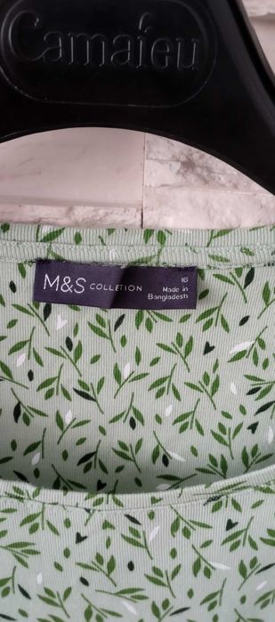 Bluzka T-shirt z długim rękawem damski zielony w listki XXL/44