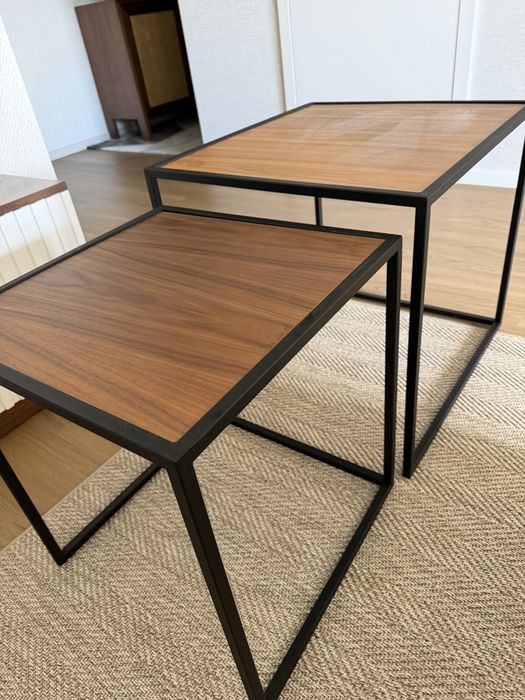 Vendo conjunto 2 mesas nogueira / lacado preto