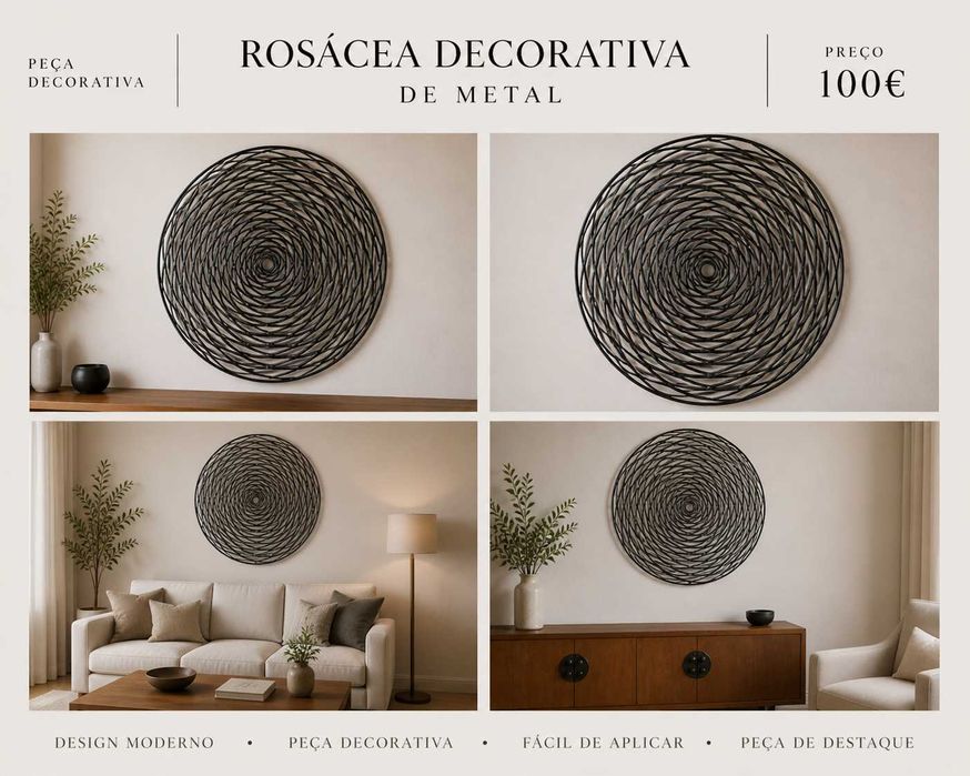 Conjunto Decorativo Japandi em Metal — Cesto + Rosácea