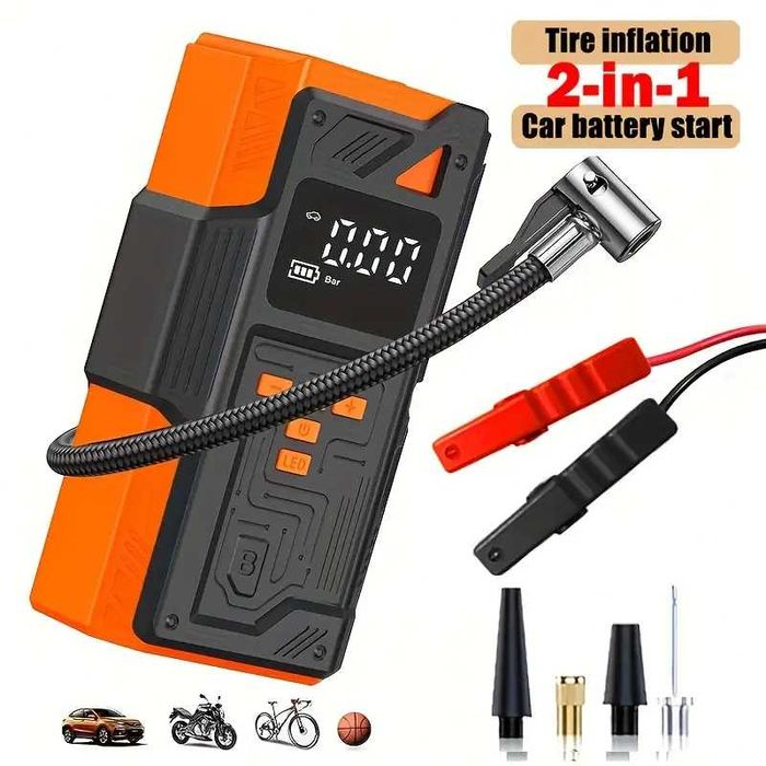 Стартер для авто 5000А 5в1 з компресором, павербанком і ліхтарем, SOS