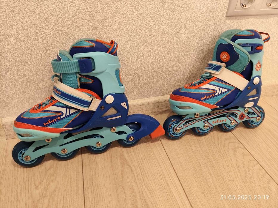 Роликові ковзани Zelart 5104 розмір 31-34 синій+комплект захисту+шолом