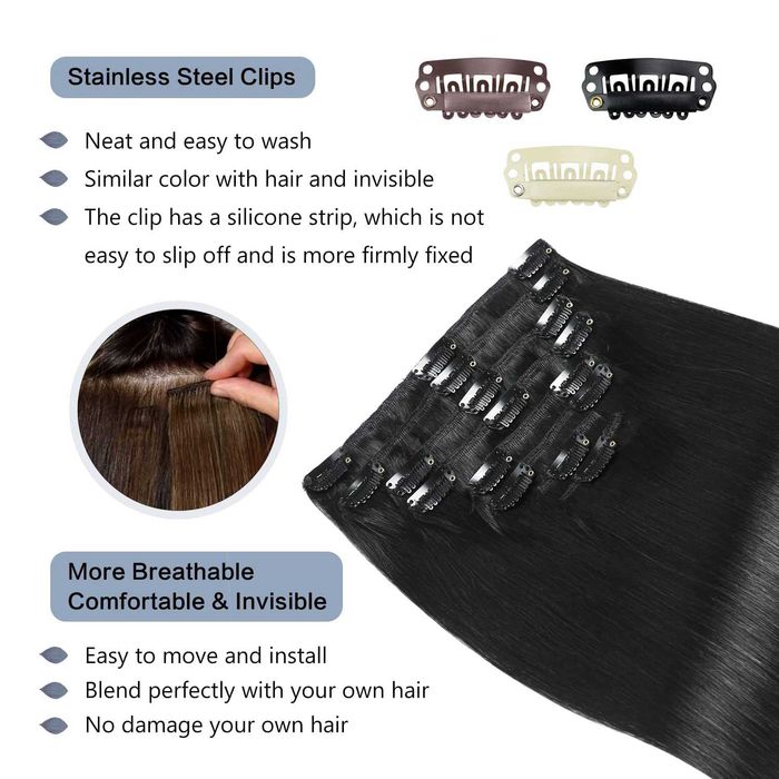 Нарощування волосся Remy Clip-In на заколках чорне 45 см, 120 г, 8 шт.