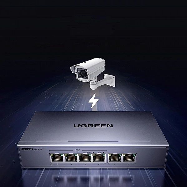 Switch Ugreen przełącznik ethernet 6-Portowy 1Gb/s z PoE - szary