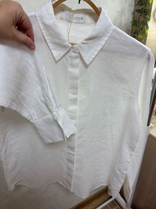 Сорочка лляна Zara Collection біла рубашка S, M, L
