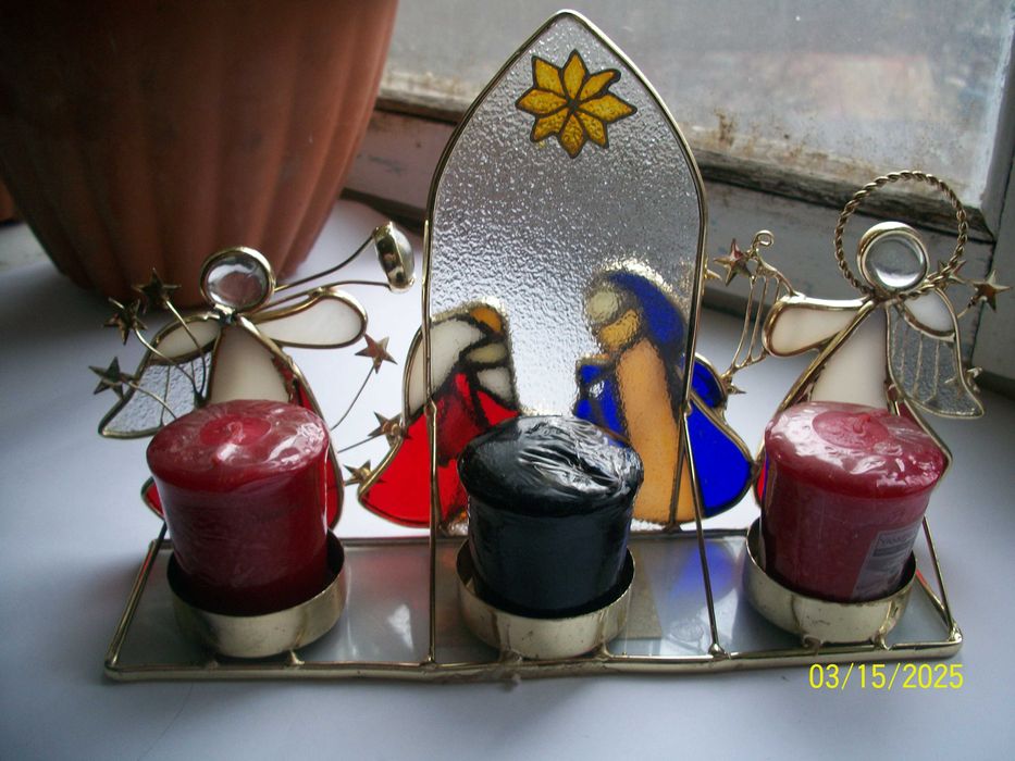 Підсвічник вітражний на 3 свічки (Різдво)